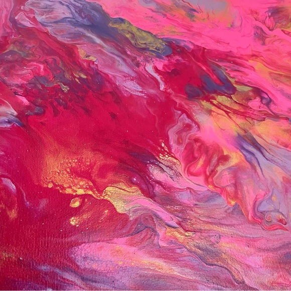ORIGINAL POUR PAINTING 16”x20” Dark Purple/Berry Red/Hot Pink/Gold/Lavender - Picture 4 of 5